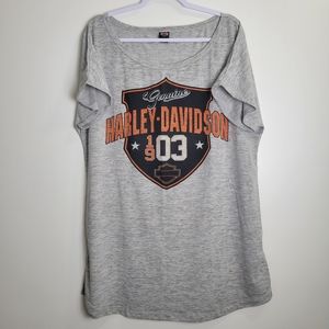Harley Davidson Women Logo Graphic Long Length Grey T Shirts Top‎ 2XL